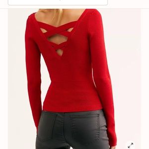 Red sweater low back flare sleeves